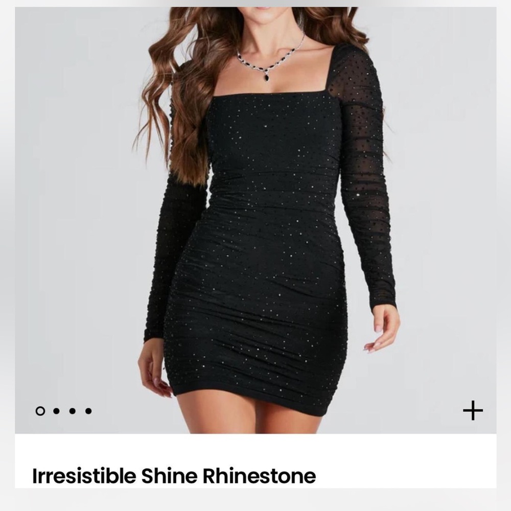 Windsor Black Rhinestone Long Sleeve Dress